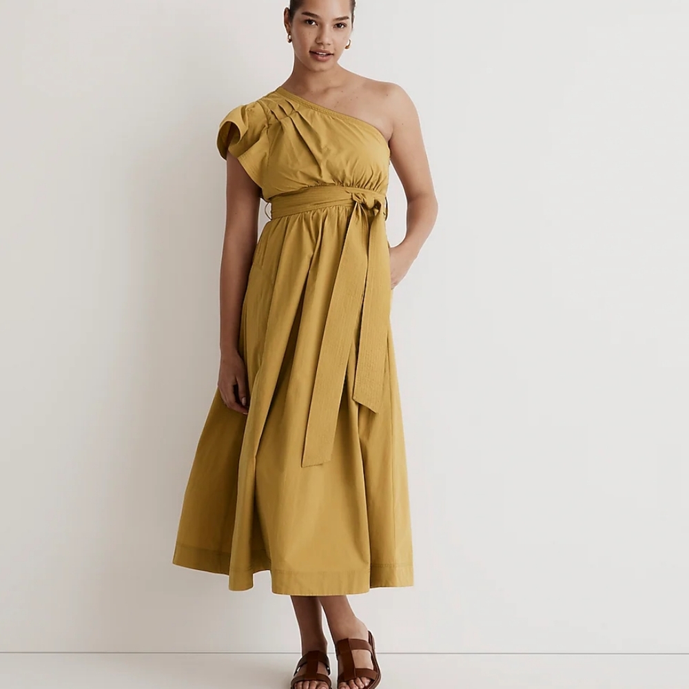 NWT Madewell Ruffled One-Shoulder Midi Dress Olive Surplus 4